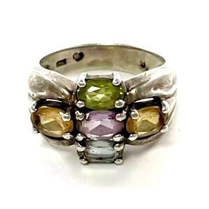🍭Signed Vintage Amethyst Topaz Citrine Peridot Sterling Silver Ring
